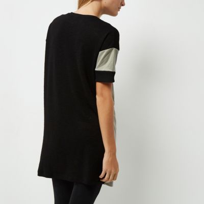 Black colour block chevron oversized T-shirt